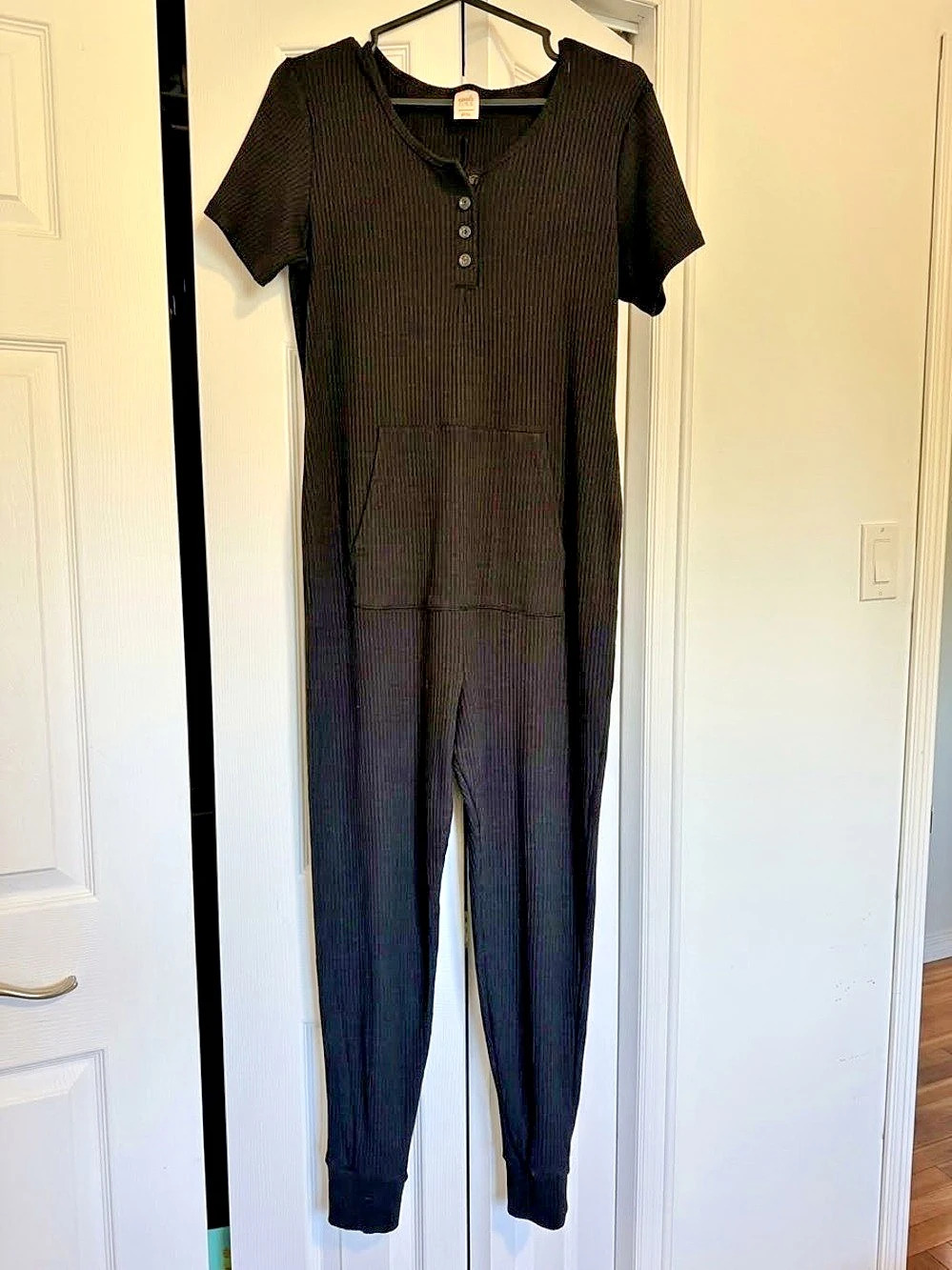 4 for $40 Smash + Tess Ribbed Short Sleeve Jumpsuit in Black